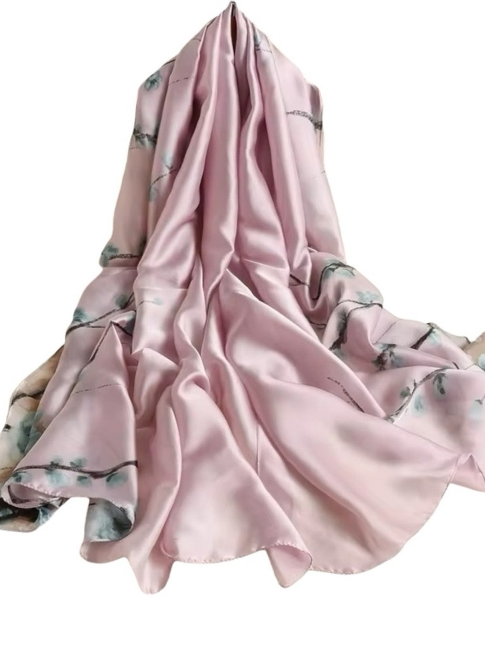 Silky Satin Pink Blossom Oversized Scarf Shawl Wrap Hijab – Lightweight
